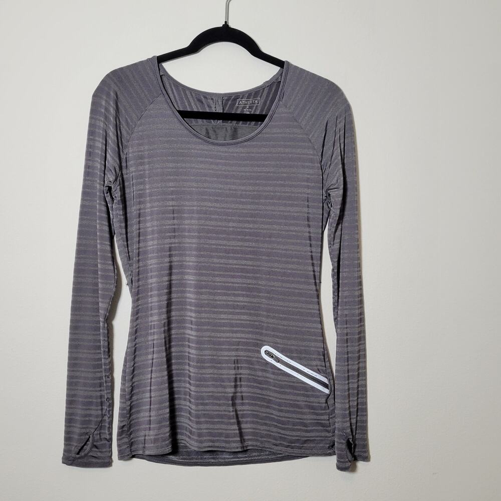 Athleta Women's Long Sleeve Layering Reflective Activewear Top Grey Stripe Small